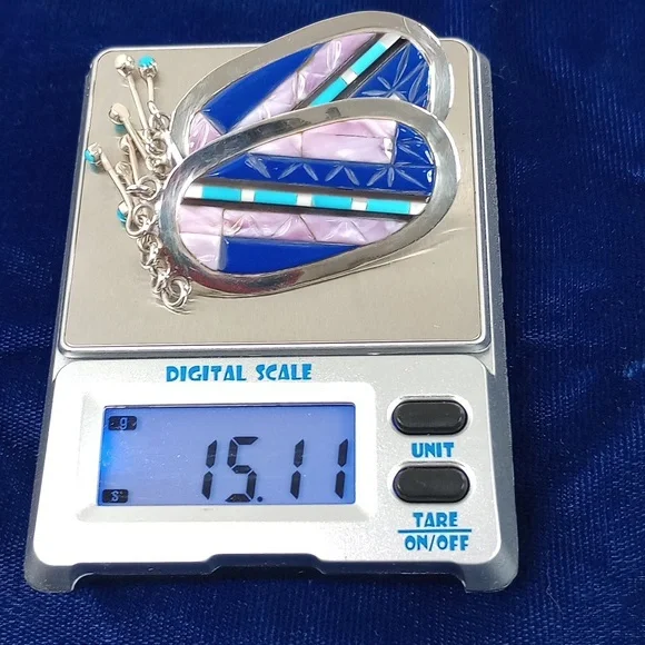 Vintage Native American Multi Stone On Sterling Silver Dangle Earrings Post - Picture 16 of 16